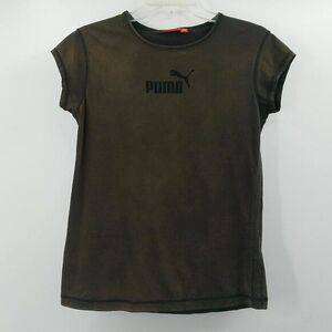 Vintage 2000s Puma Fitted T-Shirt Juniors XL Brown Brand Spellout Baby Tee Faded